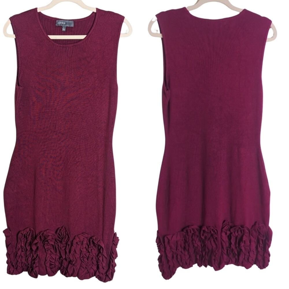 Maroon Tight Knit Bodycon Sweater Dress Holiday Ruffled Hem Women's Large